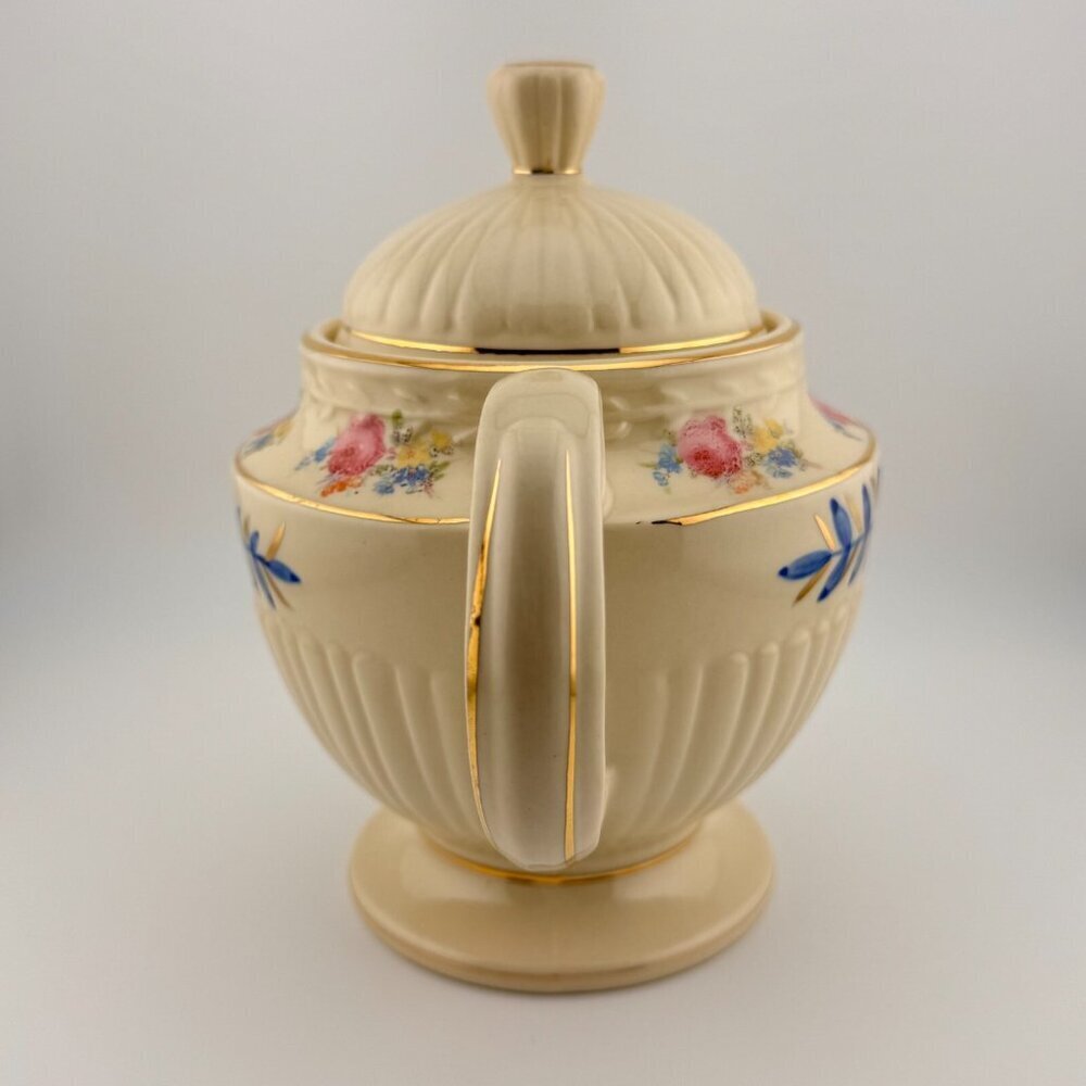 Vintage Shawnee Pottery Teapot USA | Hand Painted Blue Gold Floral - Picture 4 of 7
